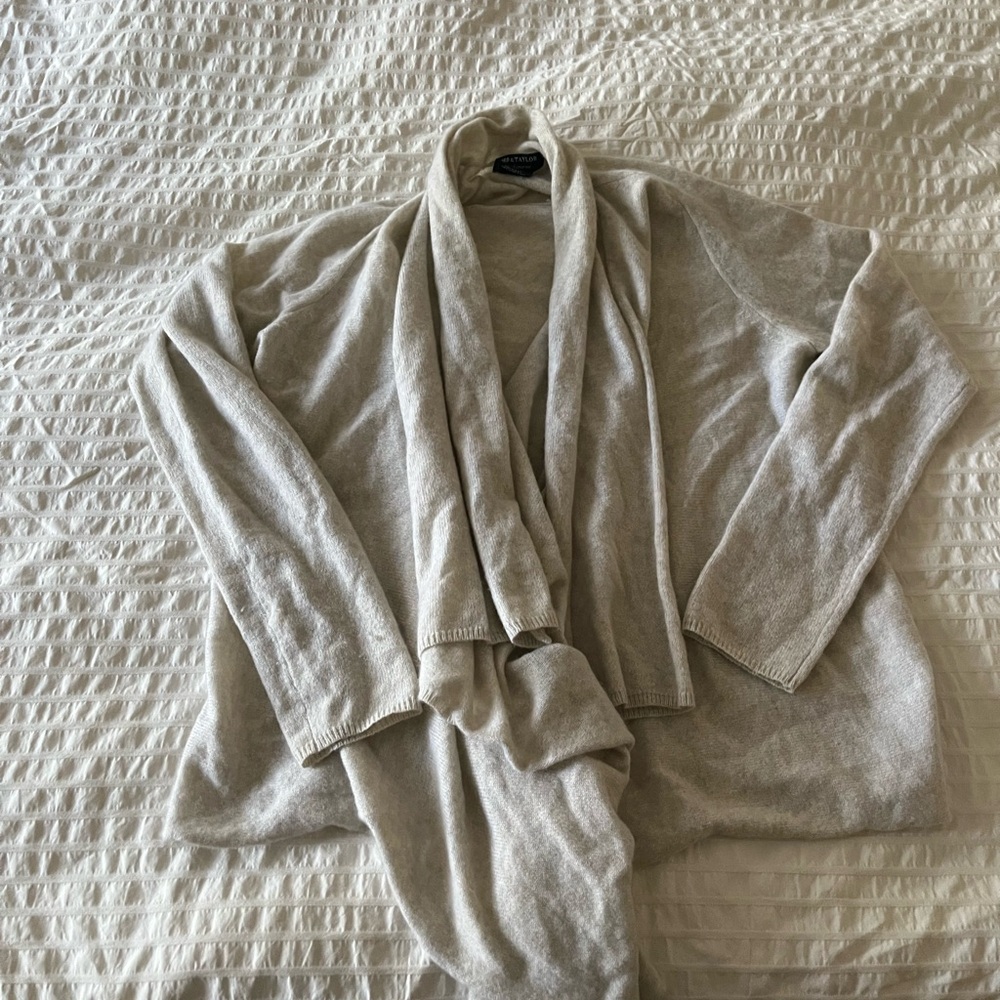 Lord & Taylor Pale Grey Cashmere Open Cardigan Sweater